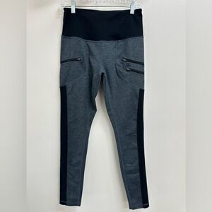 Zella Leggings Zip Pockets Hi Rise Striped Blue Gray Black M